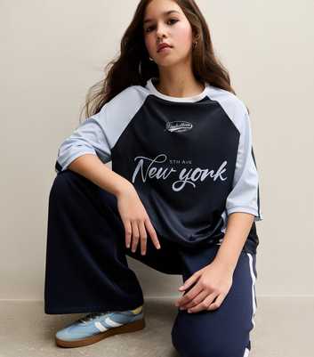 Girls Navy New York Panel Football Top