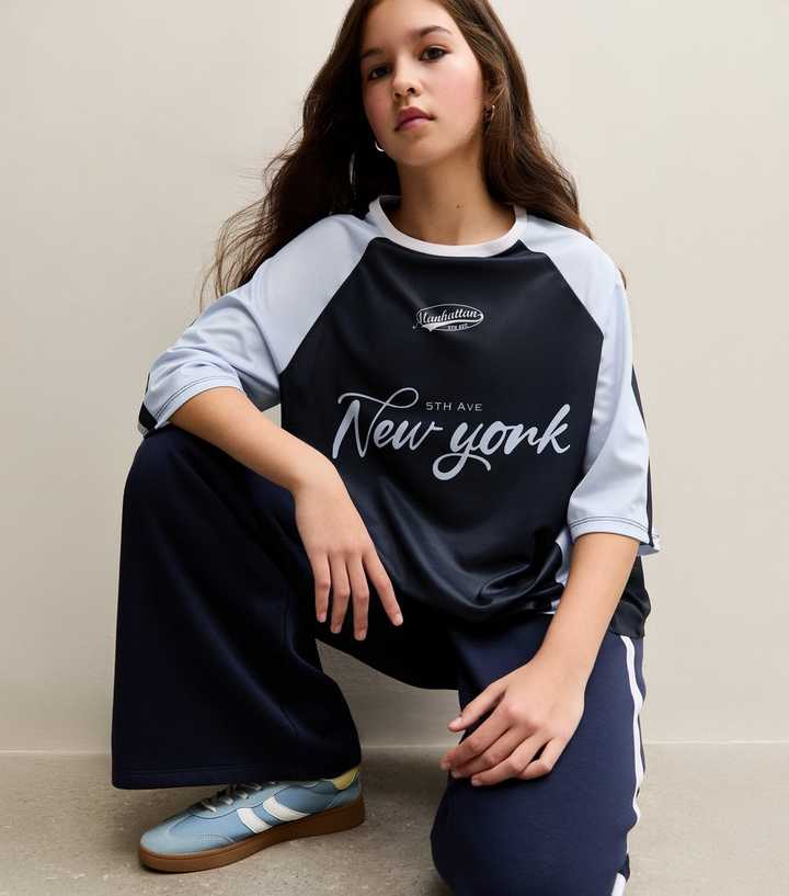 Girls Navy New York Panel Football Top