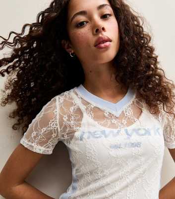 Girls White New York Fitted Lace Football Top