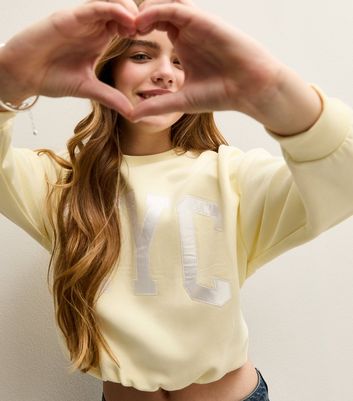 Girls Light Yellow NYC Logo Bubble Hem Sweatshirt