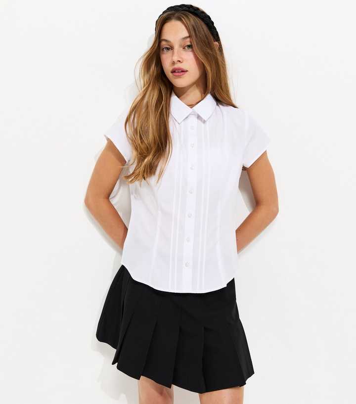 Girls White Pintuck Short Sleeve School Shirt
