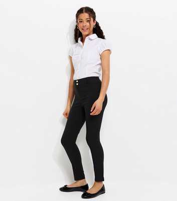Girls Black Popper Fastening Skinny Fit School Trousers