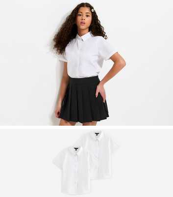 Girls White Pack Of 2 Slim Fit Short Sleeve Shirts