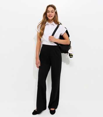 Girls Black Ponte Jersey Wide Leg School Trousers