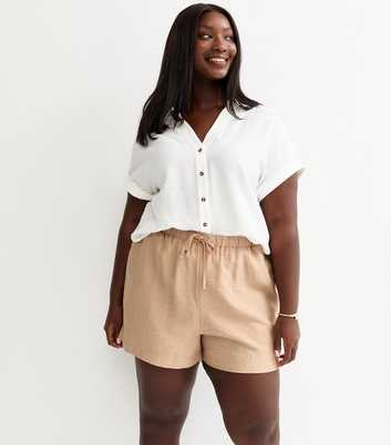 Curves Stone Crinkled Drawstring Shorts