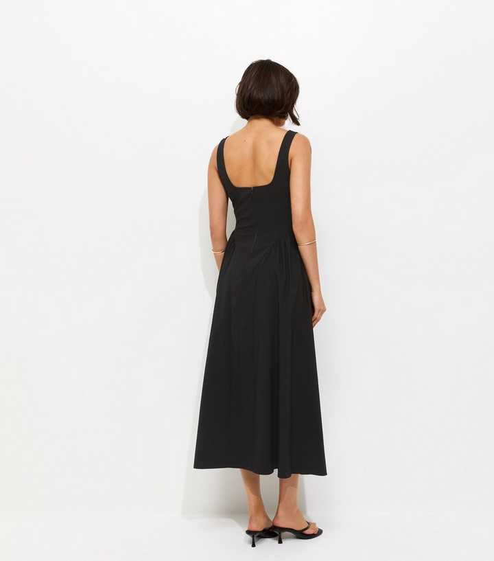 knee length dresses for ladies Gathered Bodice Dress - Black