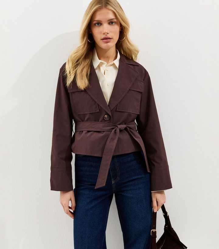 Brown Double Pocket Belted Short Belted Mac