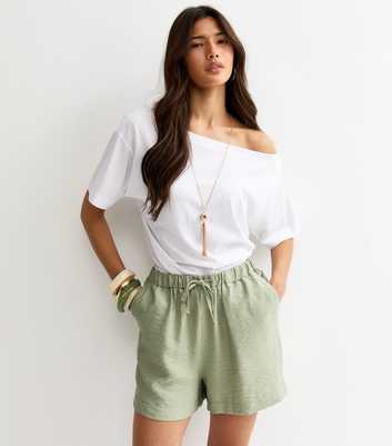 Light Green Crinkle Texture Drawstring Shorts
