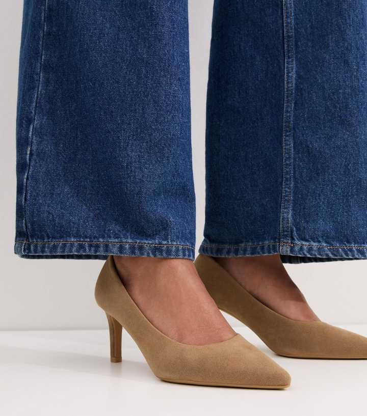 Camel Faux Suede Pointed Toe Court Shoes