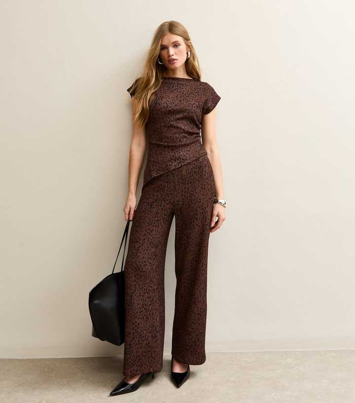 Brown Crinkled Spotty Wide Leg Trousers