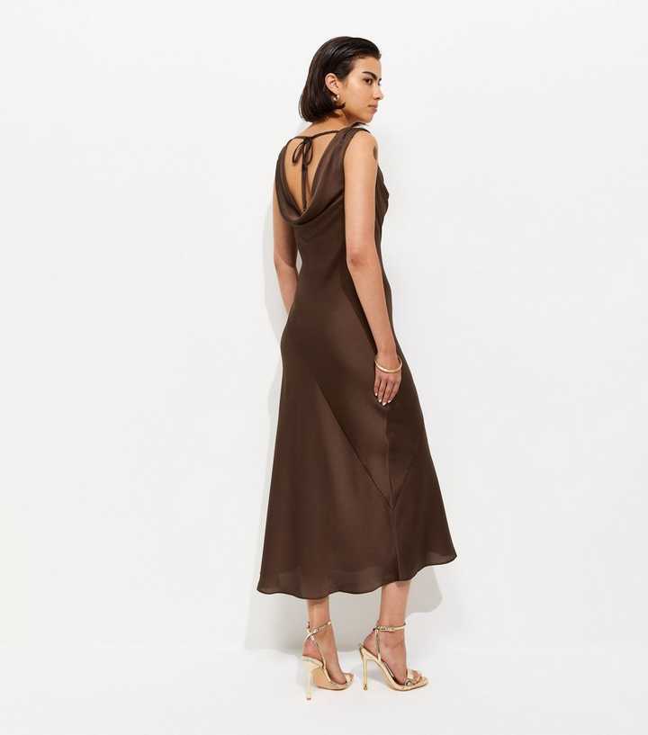 mens wide brown dress shoes Dark Brown Maxi Dress with Side Drape – Rinascimento main image 1