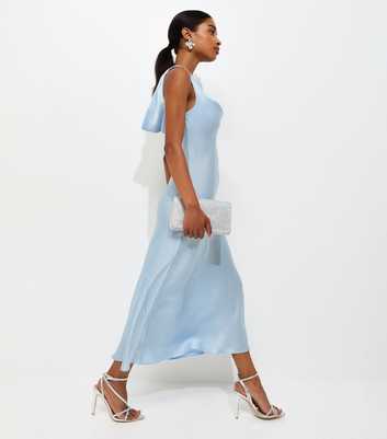 Light Blue Satin Cowl Neck Sleeveless Maxi Dress