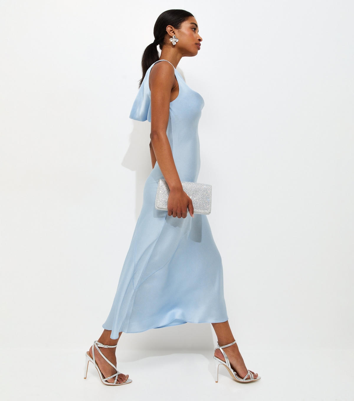 Women's Light Blue Satin Cowl Neck Sleeveless Maxi Dress New Look
