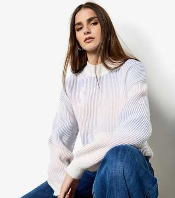 Apricot White Ribbed Ombre Mock Neck Jumper