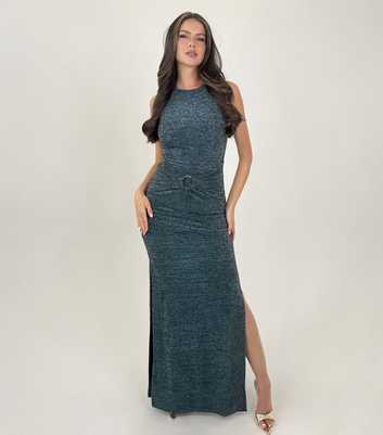 AX Paris Teal Sparkle O-Ring Midi Dress