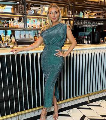 AX Paris Teal Sparkle Off Shoulder Midi Dress