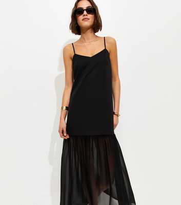 Black Satin and Chiffon Maxi Dress