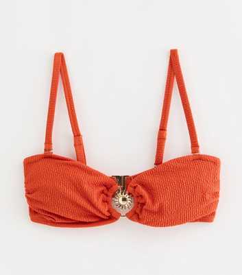 Orange Crinkle Texture Sun Charm Bandeau Bikini Top