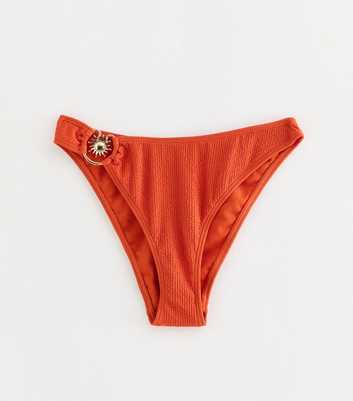 Orange Crinkle Texture Sun Charm Bikini Bottoms