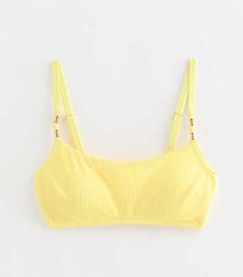 Light Yellow Knot Bead Crinkle Crop Bikini Top