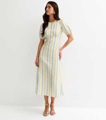 Cream Floral Puff Sleeve Midi Dress