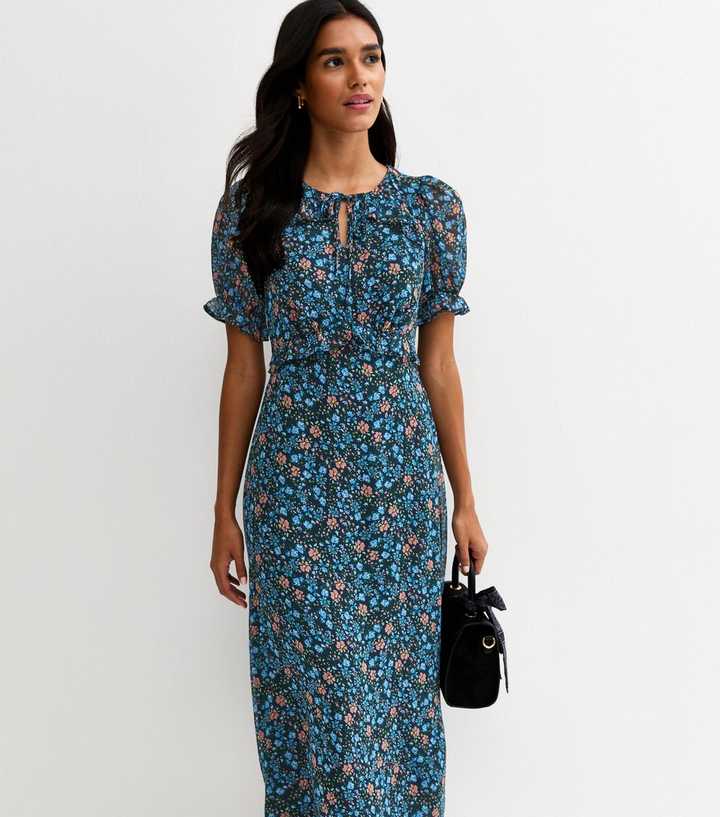 knee length dresses for ladies Robbie Floral Midi Dress in Blue main image 0