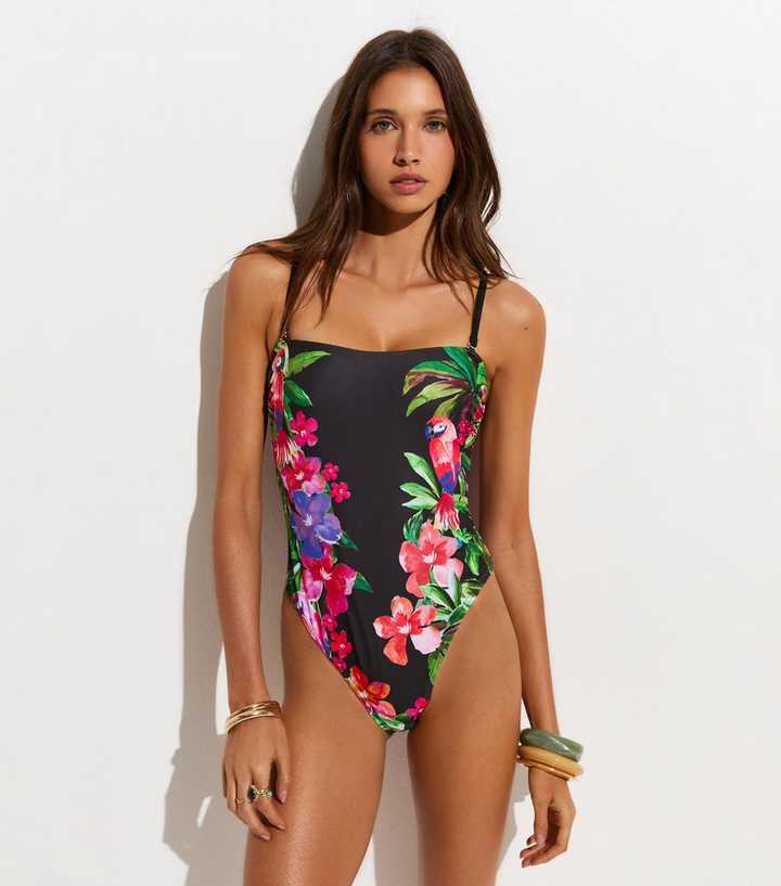 Black Tummy Control Parrot Swimsuit