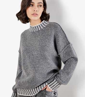 Apricot Dark Grey Contrast Rib Jumper