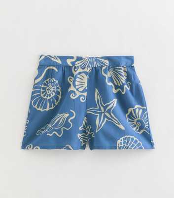 Blue and White Sea Print Lightweight Shorts