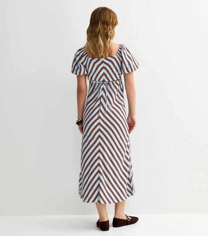 Blue Contrast Stripe Puff Sleeve Midi Dress | New Look