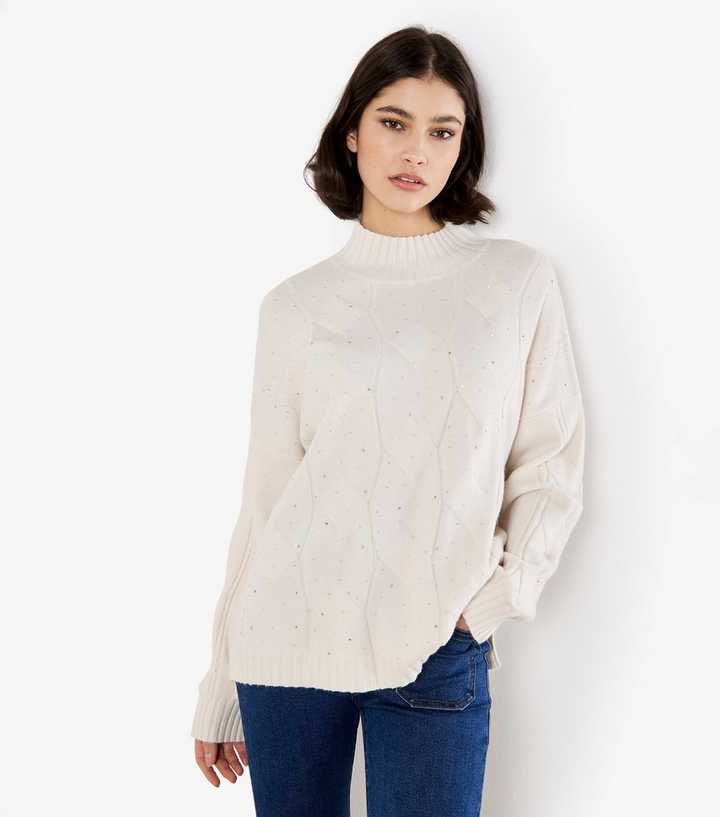 Apricot Cream Sparkle Cable Front Jumper