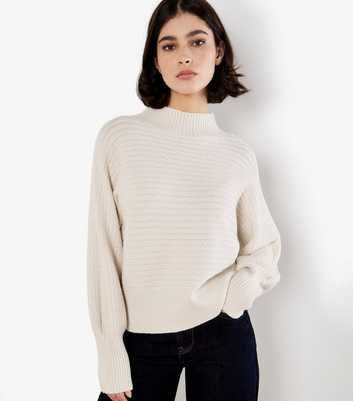 Apricot Stone High Neck Cable Batwing Jumper