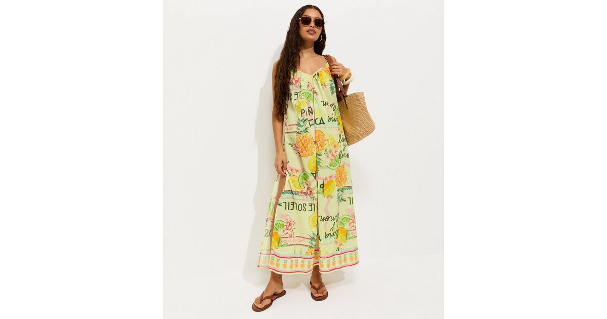 Petite Yellow Pineapple Print Beach Maxi Dress