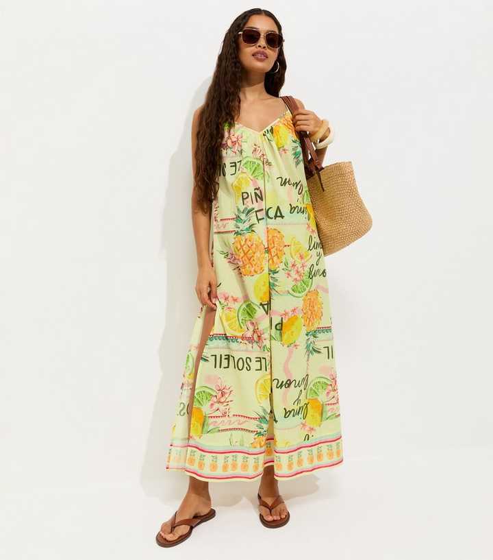 Petite Yellow Pineapple Print Beach Maxi Dress