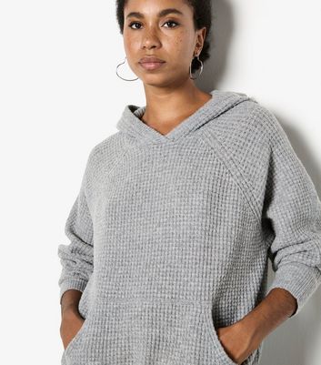 Apricot Dark Grey Waffle Knitted Hoodie | New Look