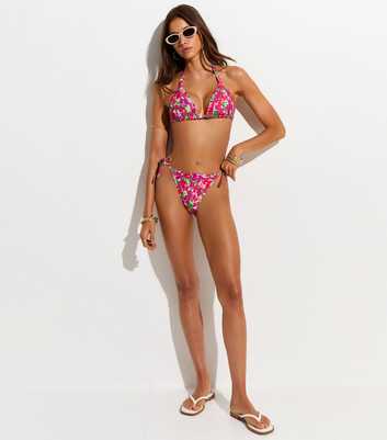 Pink Floral Tie Side Bikini Bottoms