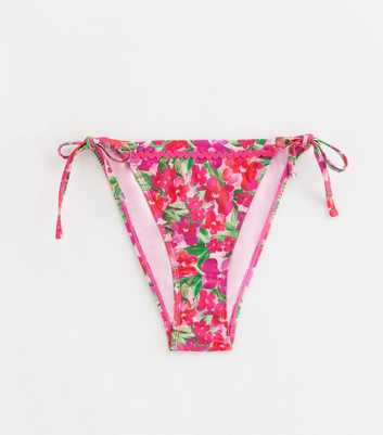 Pink Floral Tie Side Bikini Bottoms