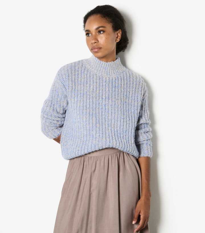 Apricot Pale Blue Fisherman Mixed Knit Yarn Jumper