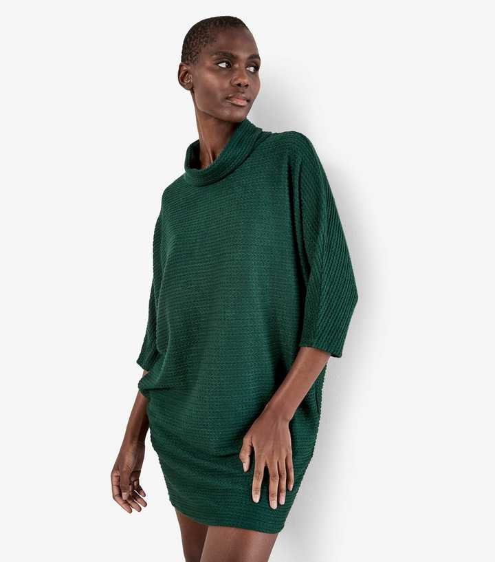 Apricot Dark Green Cable Soft Touch Mock Neck Dress