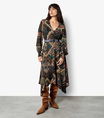 Apricot Green Patchwork Hanky Hem Midi Dress