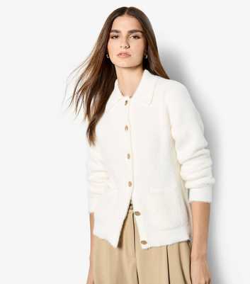 Apricot White Fluffy Hammered Button Cardigan