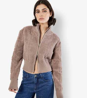 Apricot Light Brown Terry Towelling Bomber Jacket