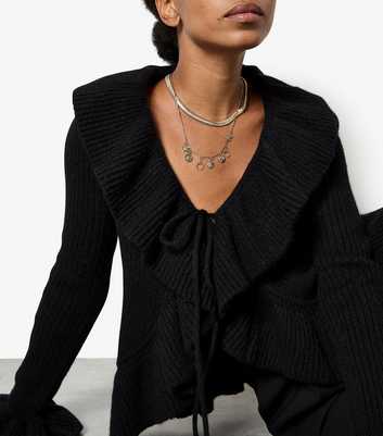 Apricot Black Ruffled Tie Front Cardigan