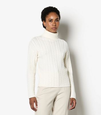 Apricot Cream Cable Knit Roll Neck Jumper | New Look