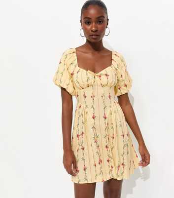 Yellow Rose Print Milkmaid Mini Dress