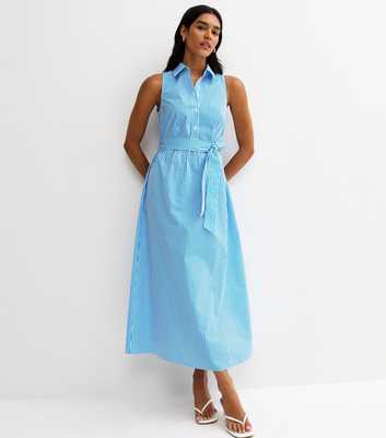 Blur Striped Sleeveless Midi Shirt Dress
