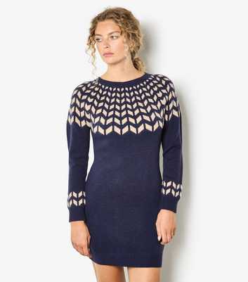 Apricot Navy Gradient Chevron Knit Jumper Dress