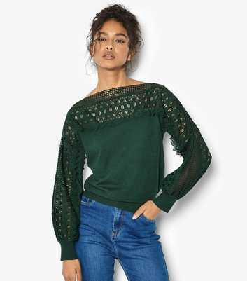 Apricot Dark Green Lace Detail and Sleeve Detail Jumper 