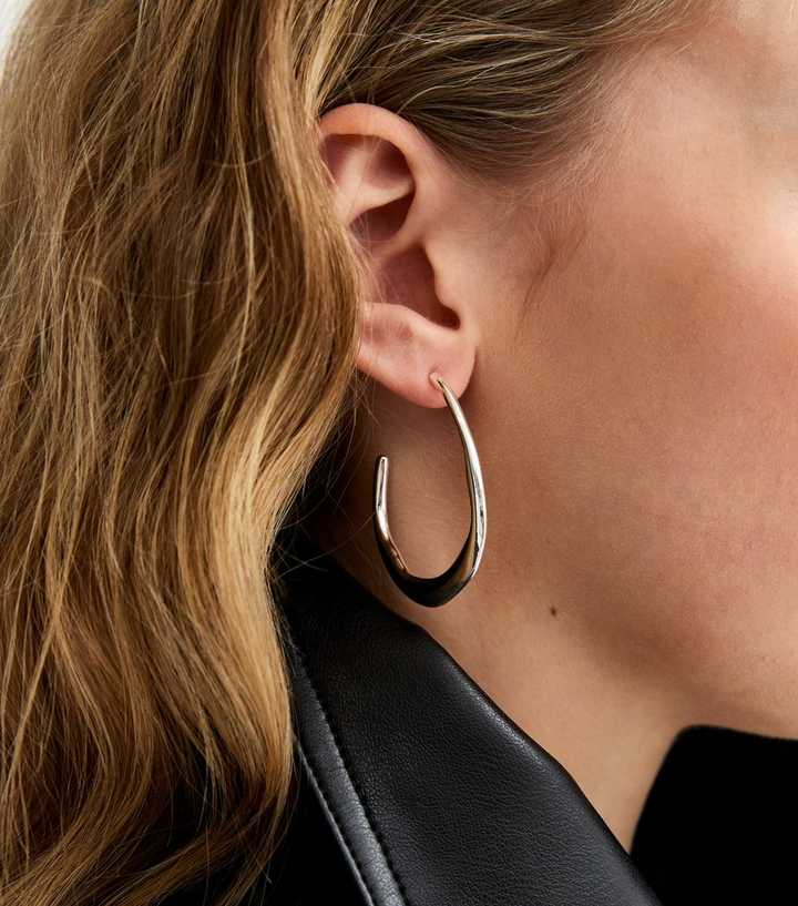 Silver Gold Tone Sleek Dough Hoop Earrings
