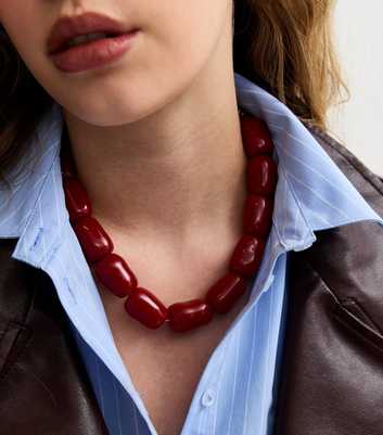 Red Square Resin Bead Necklace